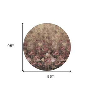 Homeroots 3' Captivating Gold Red And Brown Floral Washable Area Rug For Indoor And Outdoor Spaces 8' Round Polyester 597065