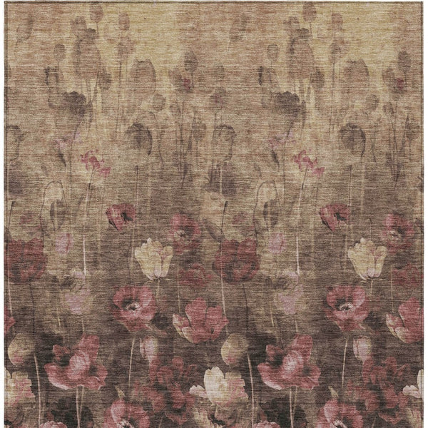 Homeroots 3' Captivating Gold Red And Brown Floral Washable Area Rug For Indoor And Outdoor Spaces 9' X 12' Polyester 597067