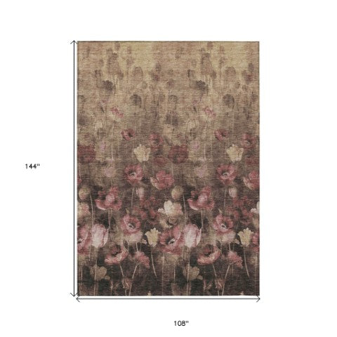 Homeroots 3' Captivating Gold Red And Brown Floral Washable Area Rug For Indoor And Outdoor Spaces 9' X 12' Polyester 597067