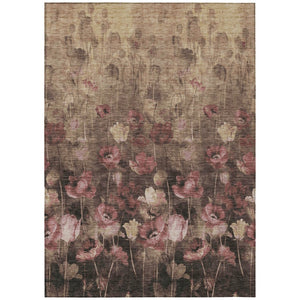 HomeRoots 9' X 12' Floral Area Rug - Taupe Brown & Pink, Washable, Durable for Indoor/Outdoor Use, Easy Care 597067