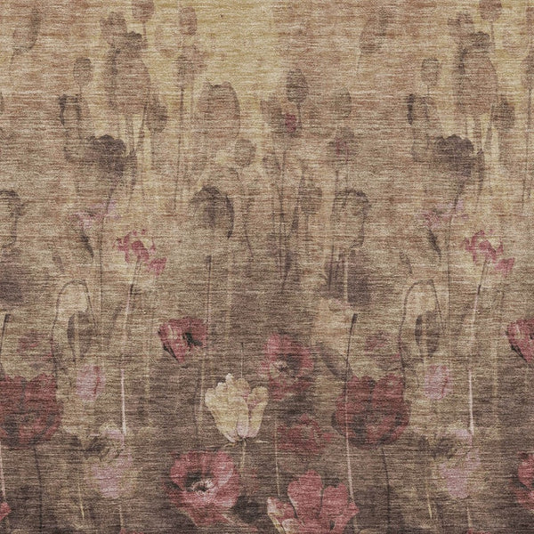 Homeroots 3' Captivating Gold Red And Brown Floral Washable Area Rug For Indoor And Outdoor Spaces 9' X 12' Polyester 597067