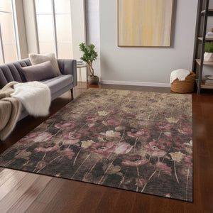 Homeroots 3' Captivating Gold Red And Brown Floral Washable Area Rug For Indoor And Outdoor Spaces 9' X 12' Polyester 597067