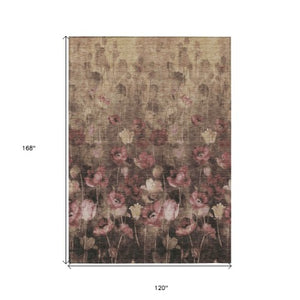 Homeroots 3' Captivating Gold Red And Brown Floral Washable Area Rug For Indoor And Outdoor Spaces 10' X 14' Polyester 597068