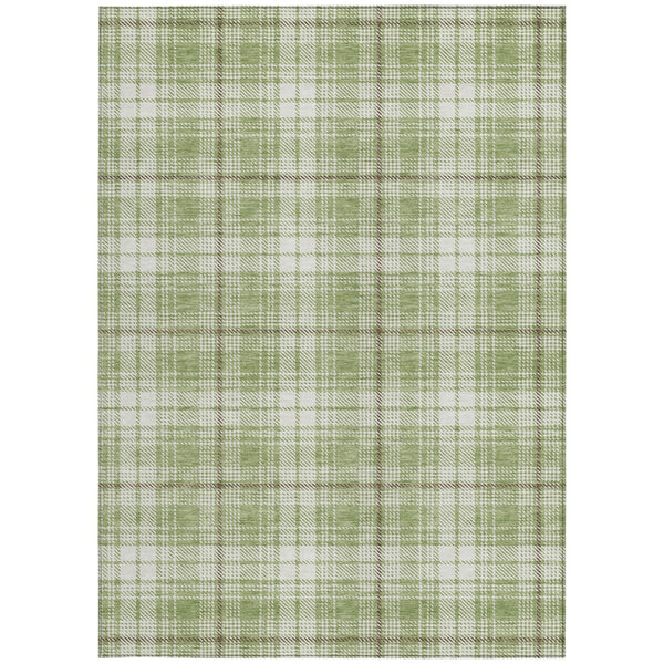 Homeroots 3' Stylish Artichoke Green Brown And Ivory Plaid Washable Area Rug For Indoor And Outdoor Use 3' X 5' Polyester 597069