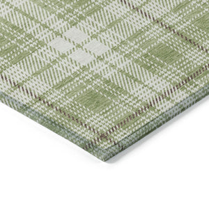 Homeroots 3' Stylish Artichoke Green Brown And Ivory Plaid Washable Area Rug For Indoor And Outdoor Use 3' X 5' Polyester 597069
