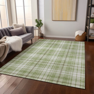 Homeroots 3' Stylish Artichoke Green Brown And Ivory Plaid Washable Area Rug For Indoor And Outdoor Use 3' X 5' Polyester 597069