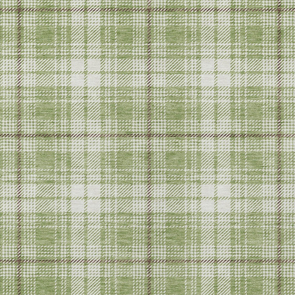 Homeroots 3' Stylish Artichoke Green Brown And Ivory Plaid Washable Area Rug For Indoor And Outdoor Use 5' X 8' Polyester 597070