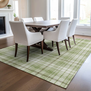 Homeroots 3' Stylish Artichoke Green Brown And Ivory Plaid Washable Area Rug For Indoor And Outdoor Use 5' X 8' Polyester 597070