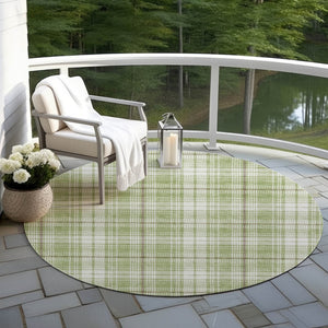 Homeroots 3' Stylish Artichoke Green Brown And Ivory Plaid Washable Area Rug For Indoor And Outdoor Use 8' Round Polyester 597071