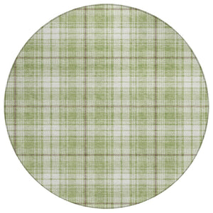 HomeRoots 5' Timeless Plaid Area Rug in Artichoke Green, Brown & Ivory - Durable, Washable for Indoor/Outdoor Use 8' Round 597071