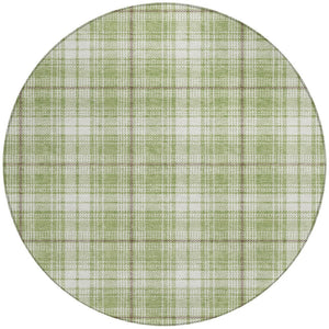 Homeroots 3' Stylish Artichoke Green Brown And Ivory Plaid Washable Area Rug For Indoor And Outdoor Use 8' Round Polyester 597071
