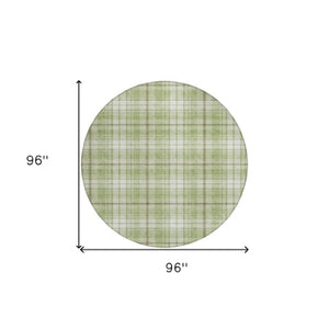 Homeroots 3' Stylish Artichoke Green Brown And Ivory Plaid Washable Area Rug For Indoor And Outdoor Use 8' Round Polyester 597071