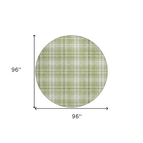 Homeroots 3' Stylish Artichoke Green Brown And Ivory Plaid Washable Area Rug For Indoor And Outdoor Use 8' Round Polyester 597071