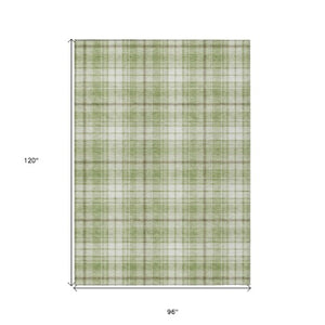 Homeroots 3' Stylish Artichoke Green Brown And Ivory Plaid Washable Area Rug For Indoor And Outdoor Use 8' X 10' Polyester 597072