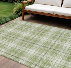 Homeroots 3' Stylish Artichoke Green Brown And Ivory Plaid Washable Area Rug For Indoor And Outdoor Use 8' X 10' Polyester 597072