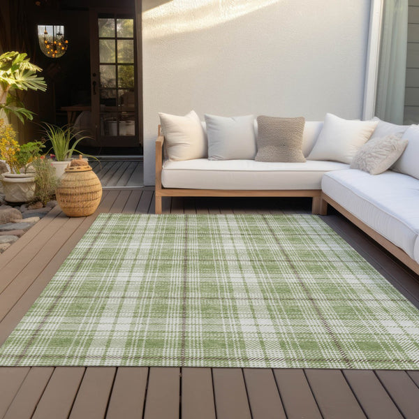 Homeroots 3' Stylish Artichoke Green Brown And Ivory Plaid Washable Area Rug For Indoor And Outdoor Use 8' X 10' Polyester 597072