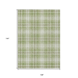 Homeroots 3' Stylish Artichoke Green Brown And Ivory Plaid Washable Area Rug For Indoor And Outdoor Use 9' X 12' Polyester 597073
