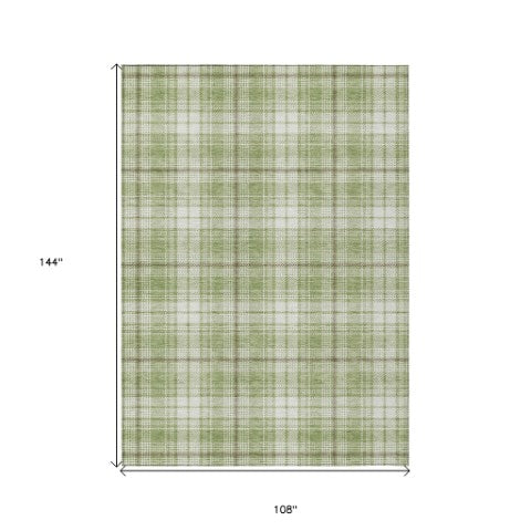 Homeroots 3' Stylish Artichoke Green Brown And Ivory Plaid Washable Area Rug For Indoor And Outdoor Use 9' X 12' Polyester 597073