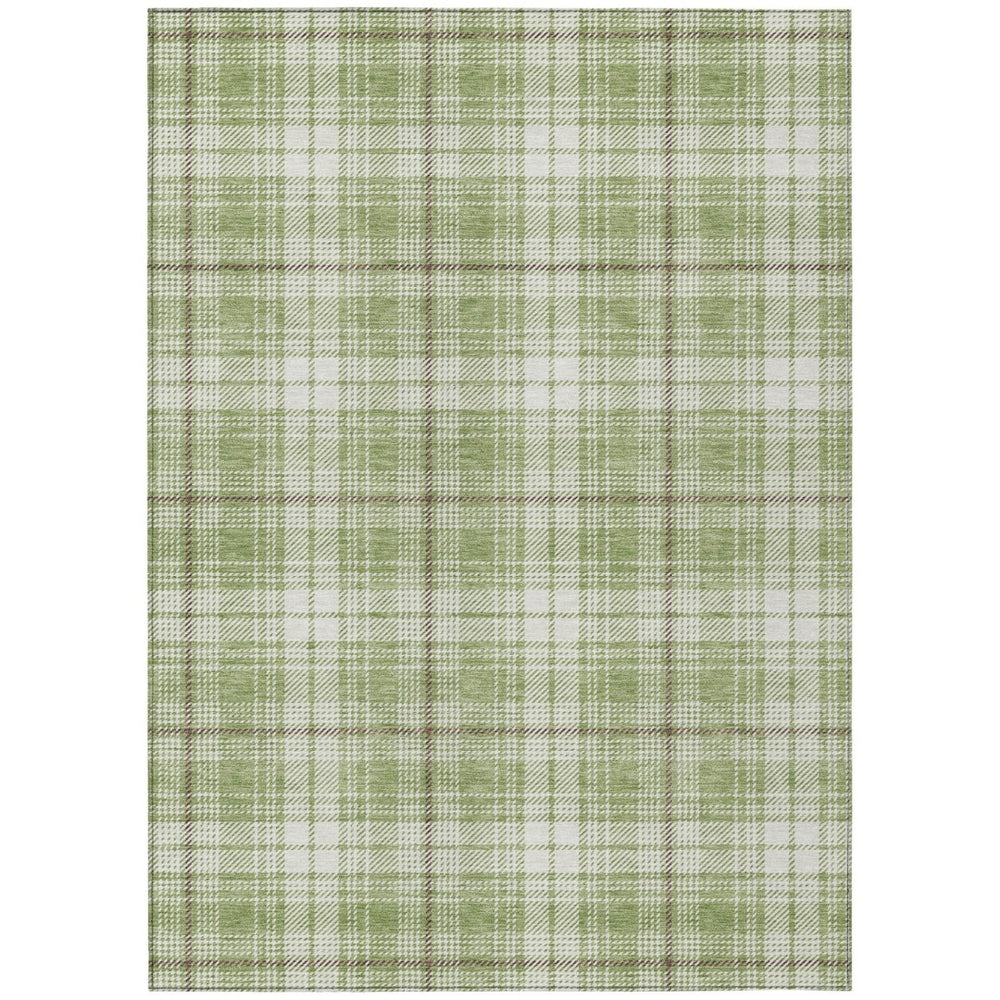 HomeRoots 9' X 12' Washable Plaid Area Rug in Artichoke Green, Brown & Ivory - Perfect for Indoor & Outdoor Use! 597073