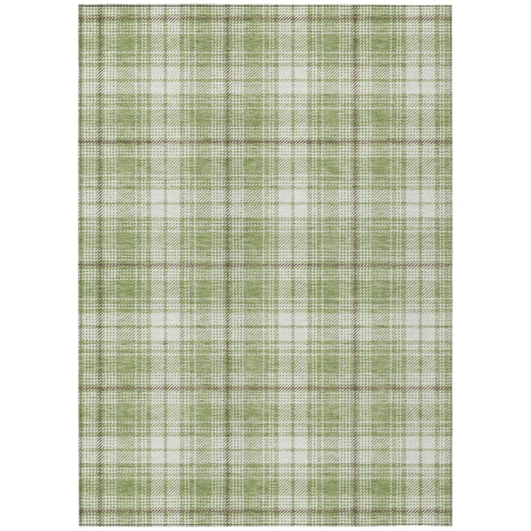 HomeRoots 5' Timeless Plaid Area Rug in Artichoke Green, Brown & Ivory - Durable, Washable for Indoor/Outdoor Use 10' X 14' 597074