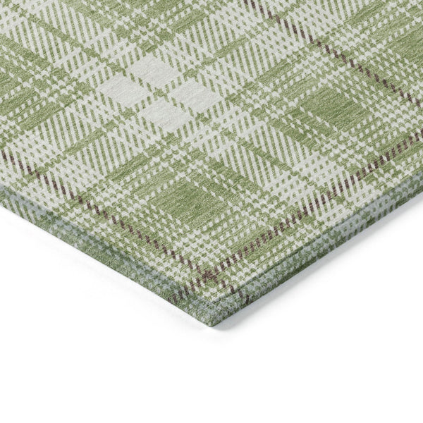 Homeroots 3' Stylish Artichoke Green Brown And Ivory Plaid Washable Area Rug For Indoor And Outdoor Use 10' X 14' Polyester 597074