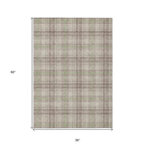 Homeroots 3' Stylish Artichoke Green Brown And Ivory Plaid Washable Area Rug For Indoor And Outdoor Use 3' X 5' Polyester 597075