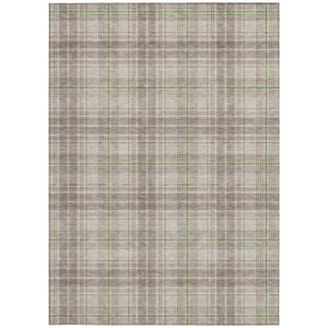 Homeroots 3' Stylish Artichoke Green Brown And Ivory Plaid Washable Area Rug For Indoor And Outdoor Use 3' X 5' Polyester 597075