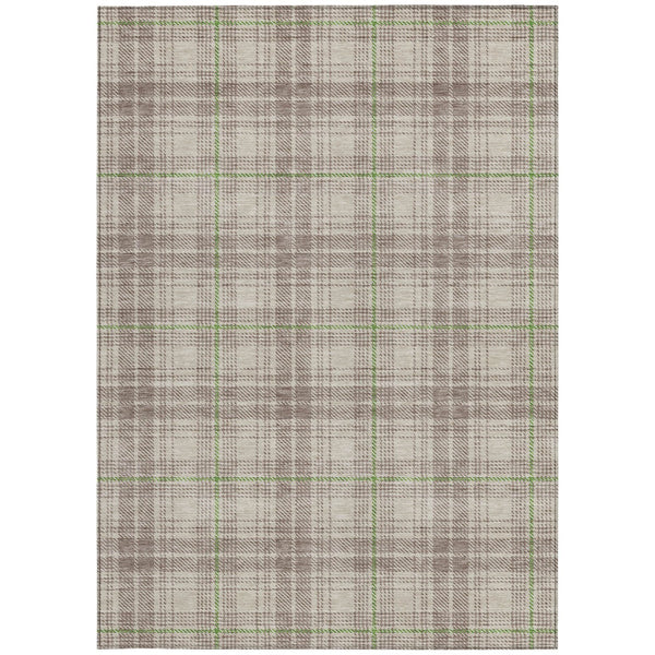 Homeroots 3' Stylish Artichoke Green Brown And Ivory Plaid Washable Area Rug For Indoor And Outdoor Use 3' X 5' Polyester 597075