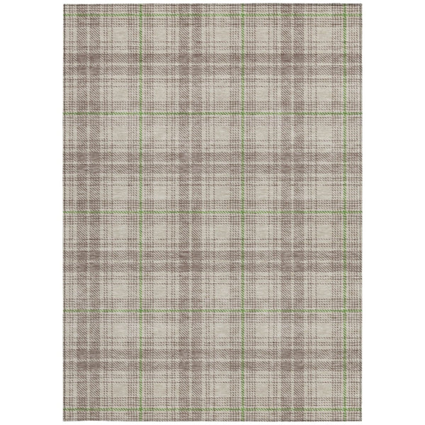 Homeroots 3' Stylish Artichoke Green Brown And Ivory Plaid Washable Area Rug For Indoor And Outdoor Use 5' X 8' Polyester 597076