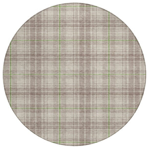 HomeRoots 5' Stylish Beige and Green Plaid Washable Area Rug for Indoor and Outdoor Durable Elegance 8' Round 597077