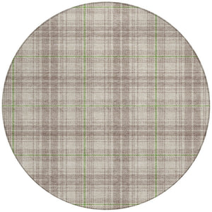 Homeroots 3' Stylish Artichoke Green Brown And Ivory Plaid Washable Area Rug For Indoor And Outdoor Use 8' Round Polyester 597077