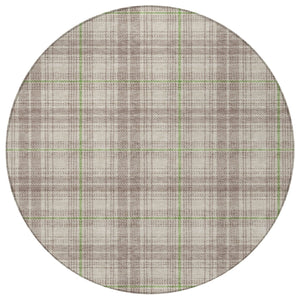 Homeroots 3' Stylish Artichoke Green Brown And Ivory Plaid Washable Area Rug For Indoor And Outdoor Use 8' Round Polyester 597077