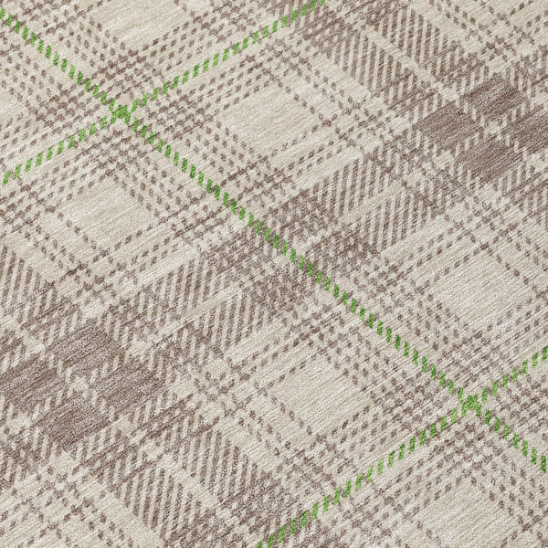 Homeroots 3' Stylish Artichoke Green Brown And Ivory Plaid Washable Area Rug For Indoor And Outdoor Use 8' Round Polyester 597077