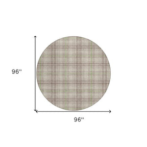 Homeroots 3' Stylish Artichoke Green Brown And Ivory Plaid Washable Area Rug For Indoor And Outdoor Use 8' Round Polyester 597077