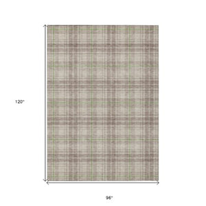 Homeroots 3' Stylish Artichoke Green Brown And Ivory Plaid Washable Area Rug For Indoor And Outdoor Use 8' X 10' Polyester 597078