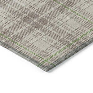 Homeroots 3' Stylish Artichoke Green Brown And Ivory Plaid Washable Area Rug For Indoor And Outdoor Use 8' X 10' Polyester 597078
