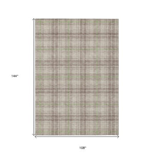 Homeroots 3' Stylish Artichoke Green Brown And Ivory Plaid Washable Area Rug For Indoor And Outdoor Use 9' X 12' Polyester 597079
