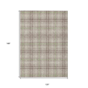 Homeroots 3' Stylish Artichoke Green Brown And Ivory Plaid Washable Area Rug For Indoor And Outdoor Use 10' X 14' Polyester 597080