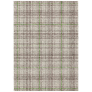 HomeRoots 5' Stylish Beige and Green Plaid Washable Area Rug for Indoor and Outdoor Durable Elegance 10' X 14' 597080