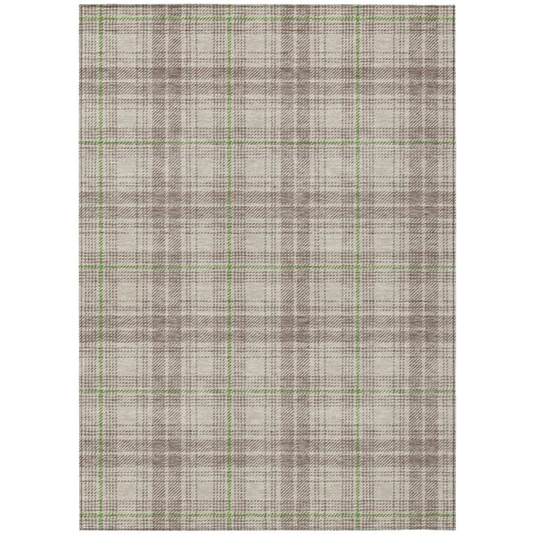 HomeRoots 5' Stylish Beige and Green Plaid Washable Area Rug for Indoor and Outdoor Durable Elegance 10' X 14' 597080