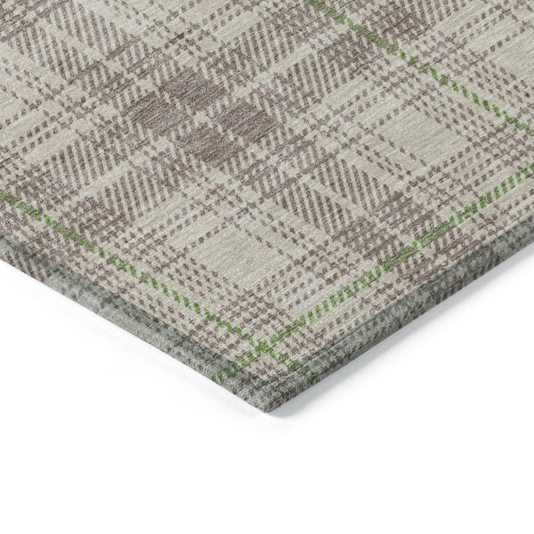 Homeroots 3' Stylish Artichoke Green Brown And Ivory Plaid Washable Area Rug For Indoor And Outdoor Use 10' X 14' Polyester 597080