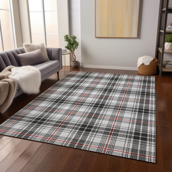 Homeroots 3' Stylish Artichoke Green Brown And Ivory Plaid Washable Area Rug For Indoor And Outdoor Use 3' X 5' Polyester 597081