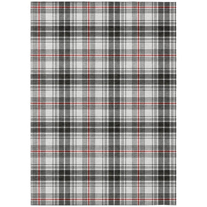 HomeRoots 5' Classic Black, Ivory, and Red Plaid Washable Area Rug for Indoor & Outdoor Spaces, Easy Care 5' X 8' 597082