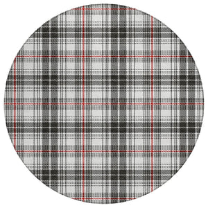 HomeRoots 5' Classic Black, Ivory, and Red Plaid Washable Area Rug for Indoor & Outdoor Spaces, Easy Care 8' Round 597083