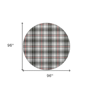 Homeroots 3' Stylish Artichoke Green Brown And Ivory Plaid Washable Area Rug For Indoor And Outdoor Use 8' Round Polyester 597083