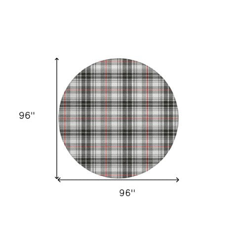 Homeroots 3' Stylish Artichoke Green Brown And Ivory Plaid Washable Area Rug For Indoor And Outdoor Use 8' Round Polyester 597083