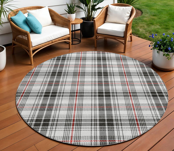 Homeroots 3' Stylish Artichoke Green Brown And Ivory Plaid Washable Area Rug For Indoor And Outdoor Use 8' Round Polyester 597083