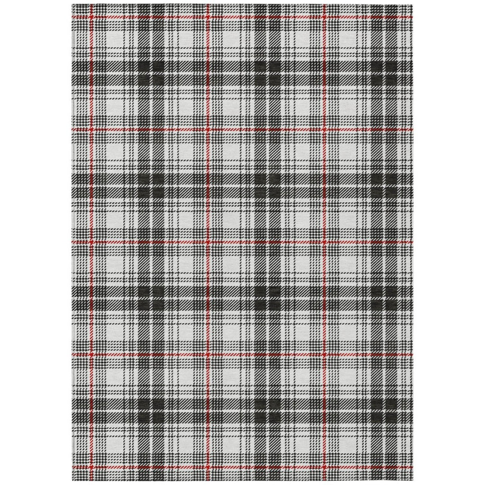 HomeRoots 9' Black Ivory and Red Plaid Washable Area Rug - Durable, Stylish for Indoor & Outdoor Spaces! 597085