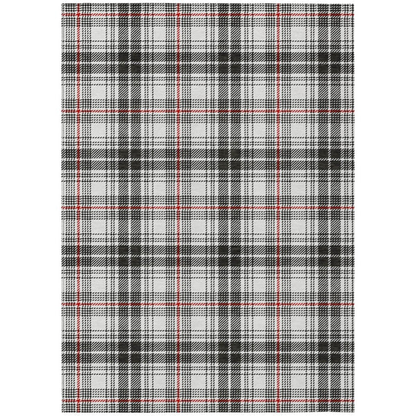 HomeRoots 5' Classic Black, Ivory, and Red Plaid Washable Area Rug for Indoor & Outdoor Spaces, Easy Care 10' X 14' 597086
