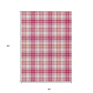 Homeroots 3' Stylish Artichoke Green Brown And Ivory Plaid Washable Area Rug For Indoor And Outdoor Use 5' X 8' Polyester 597088